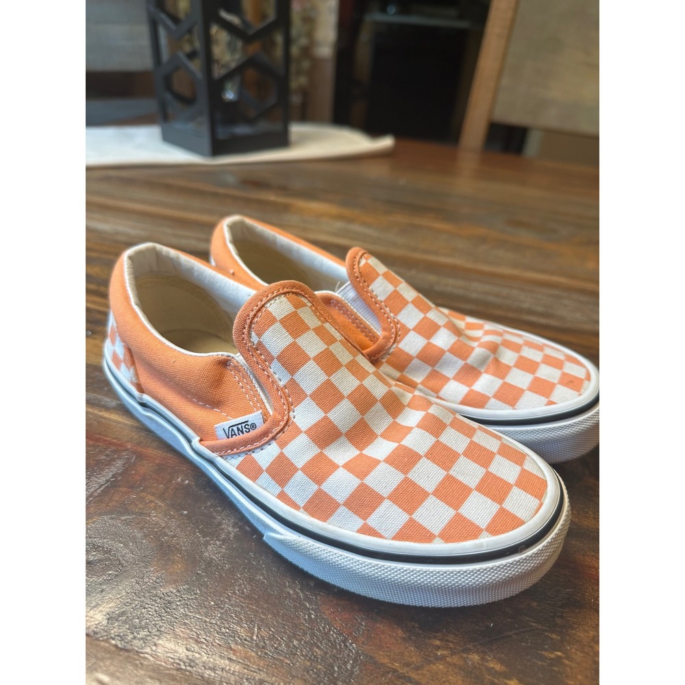 Vans Kids Classic Slip-On Orange Checkerboard Sneakers Size 2.0 751505